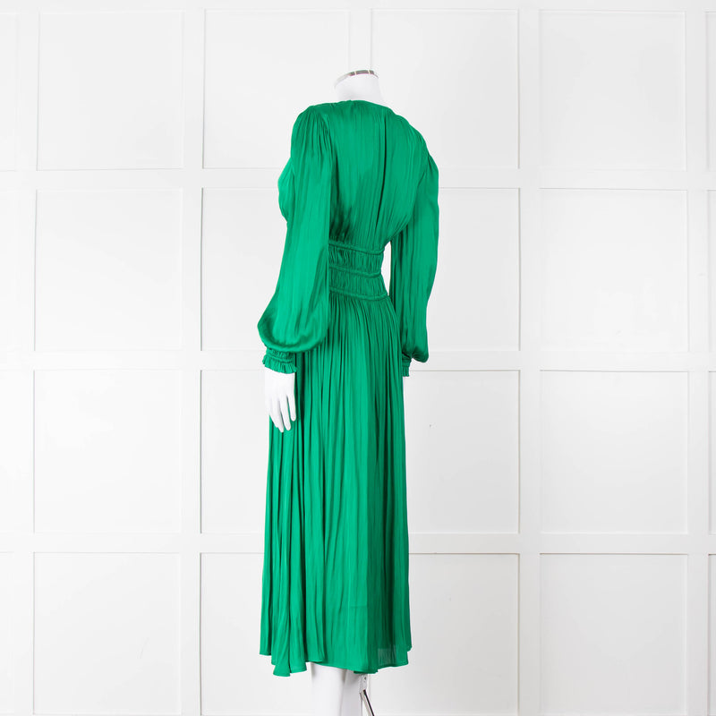 Maje Green Flowy Long Sleeve Midi Dress