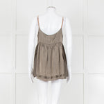 Ottod'Ame Khaki Pinstripe Contrast Velvet Strap Top