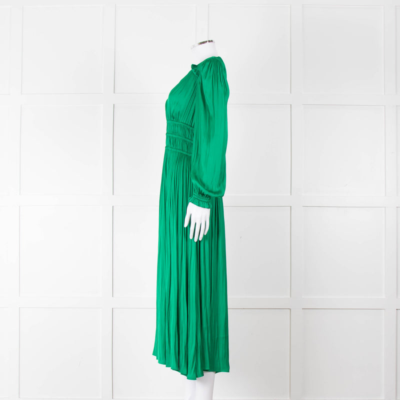 Maje Green Flowy Long Sleeve Midi Dress