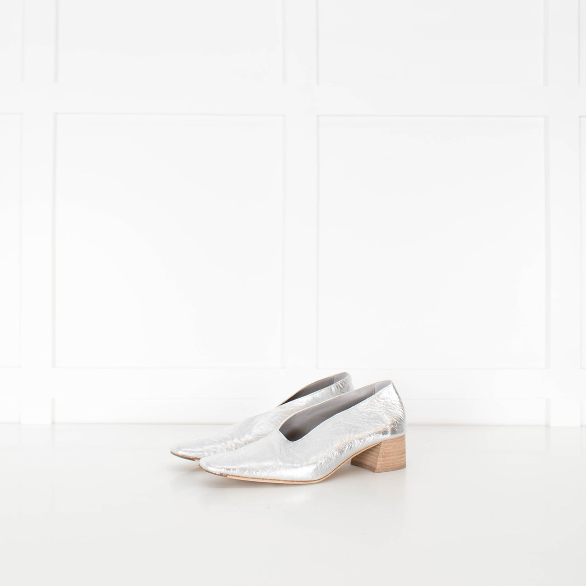Miista Silver Crinkle Flat Court Shoe