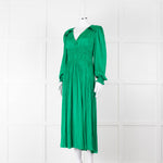 Maje Green Flowy Long Sleeve Midi Dress