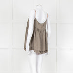 Ottod'Ame Khaki Pinstripe Contrast Velvet Strap Top