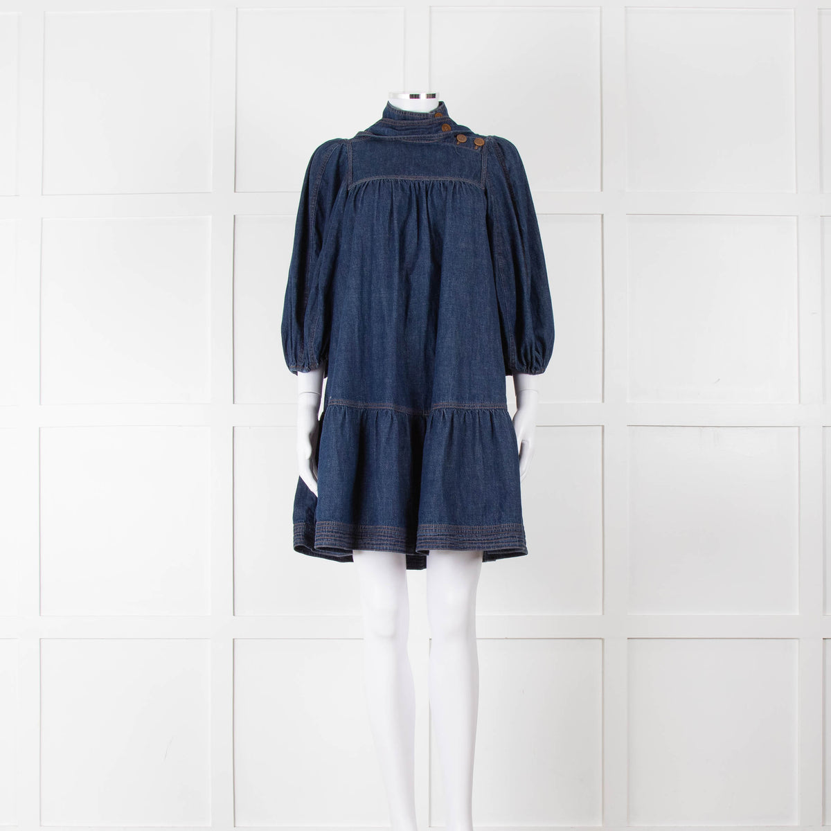 Zimmermann Dark Denim Smocked Mini Dress
