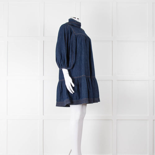 Zimmermann Dark Denim Smocked Mini Dress