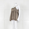Ottod'Ame Khaki Pinstripe Contrast Velvet Strap Top