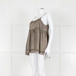 Ottod'Ame Khaki Pinstripe Contrast Velvet Strap Top