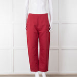 Marni Raspberry Red Cotton Linen Blend Wide Leg Trousers