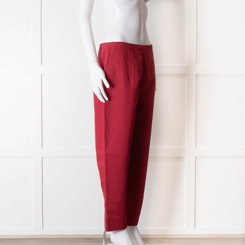 Marni Raspberry Red Cotton Linen Blend Wide Leg Trousers
