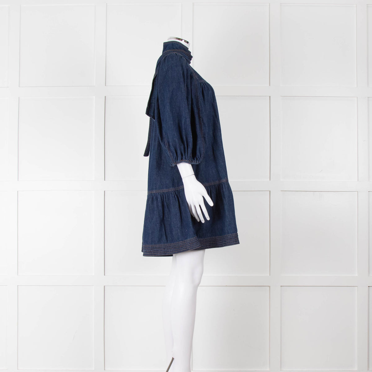 Zimmermann Dark Denim Smocked Mini Dress