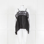 Maurizio Black Lace And Linen Strap Tie Back Top