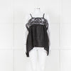 Maurizio Black Lace And Linen Strap Tie Back Top