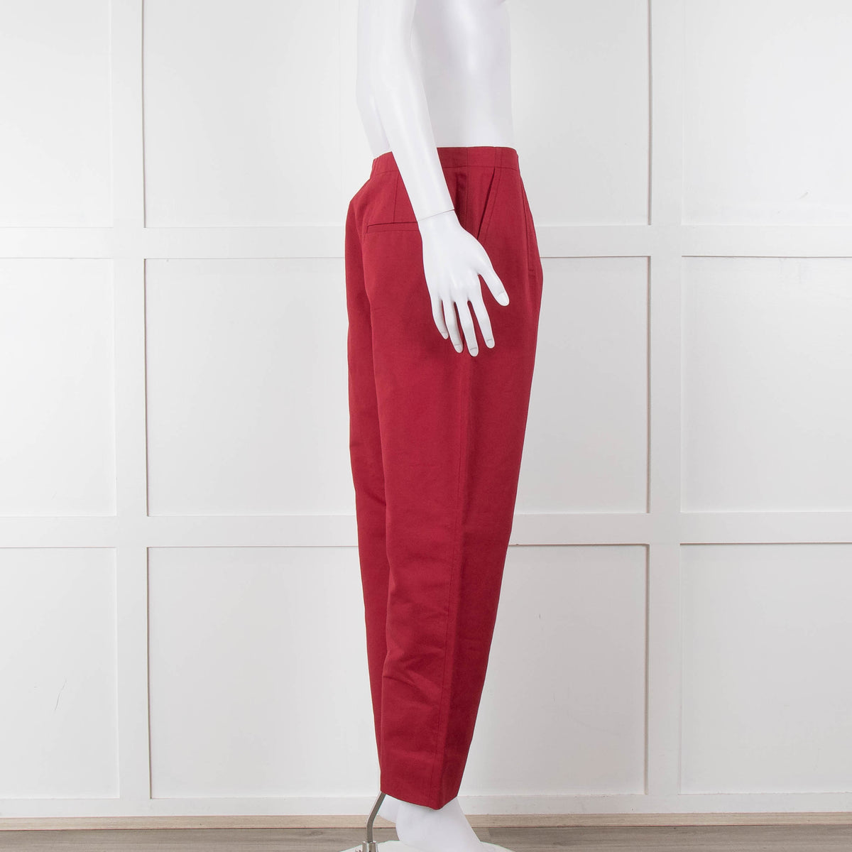 Marni Raspberry Red Cotton Linen Blend Wide Leg Trousers