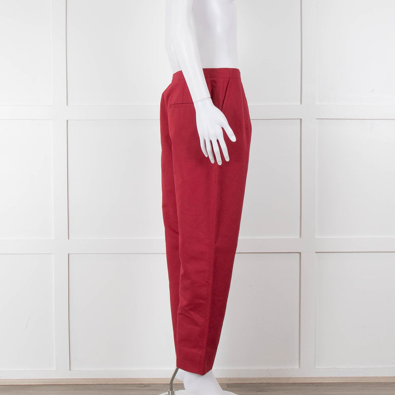 Marni Raspberry Red Cotton Linen Blend Wide Leg Trousers