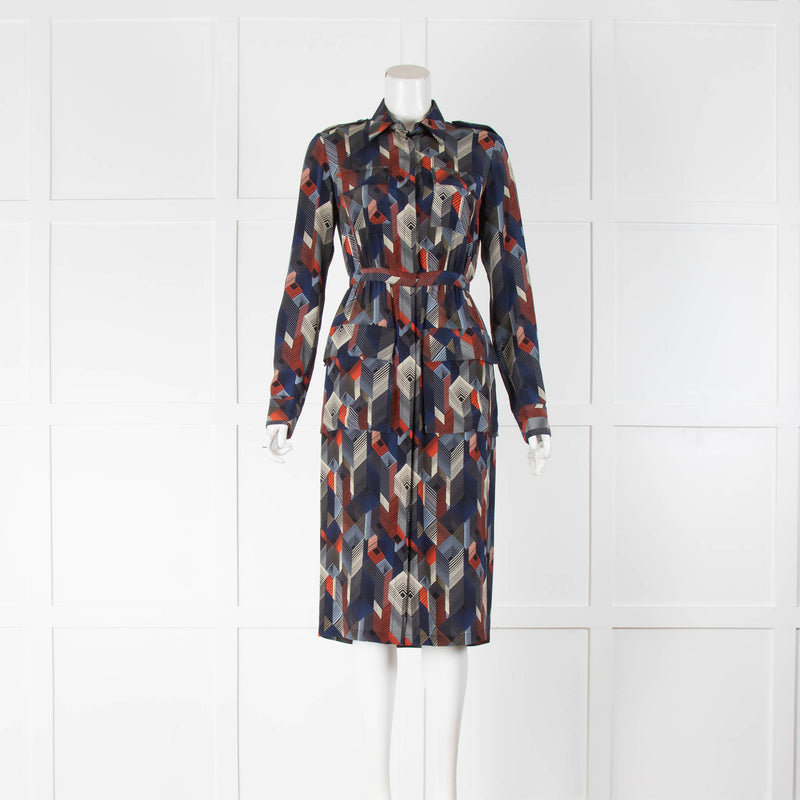 Gabriella Hearst Navy Multi Colour Geo Print Dress