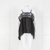 Maurizio Black Lace And Linen Strap Tie Back Top
