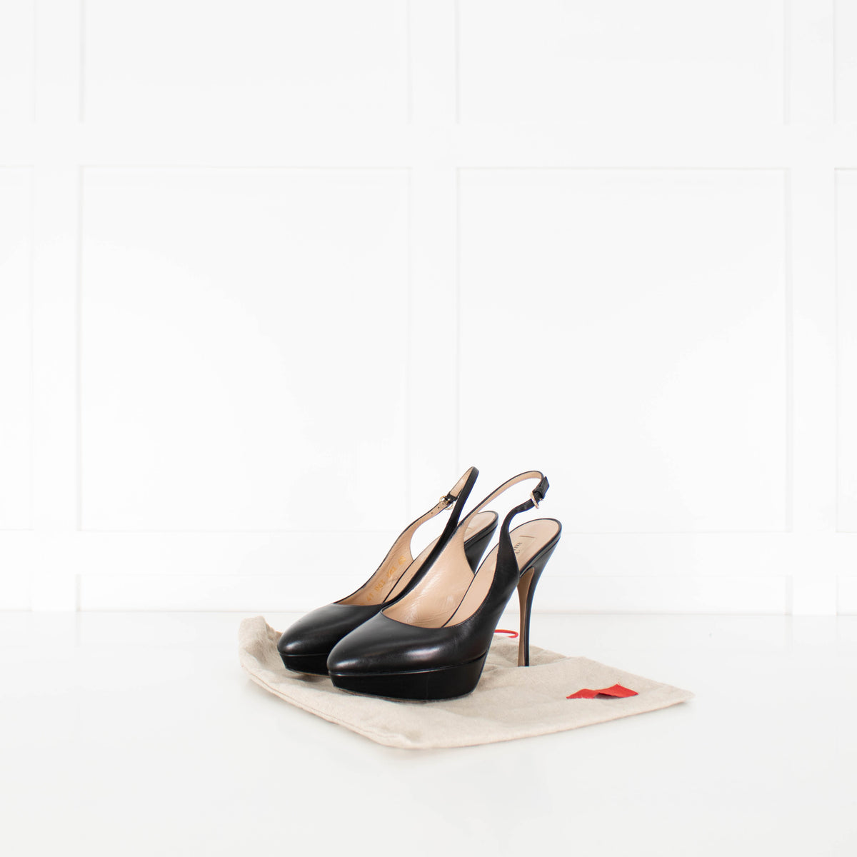 Valentino Black Leather Sling Back Platform Heels