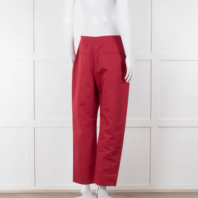 Marni Raspberry Red Cotton Linen Blend Wide Leg Trousers