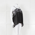 Maurizio Black Lace And Linen Strap Tie Back Top