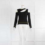 Ganni Black yellow Stitching Cut Out Detail Long Sleeve Top
