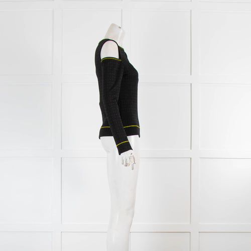 Ganni Black yellow Stitching Cut Out Detail Long Sleeve Top