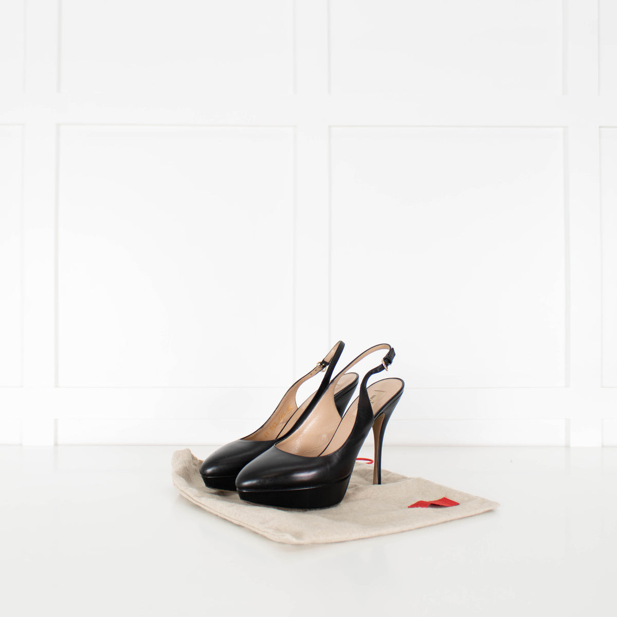Valentino Black Leather Sling Back Platform Heels