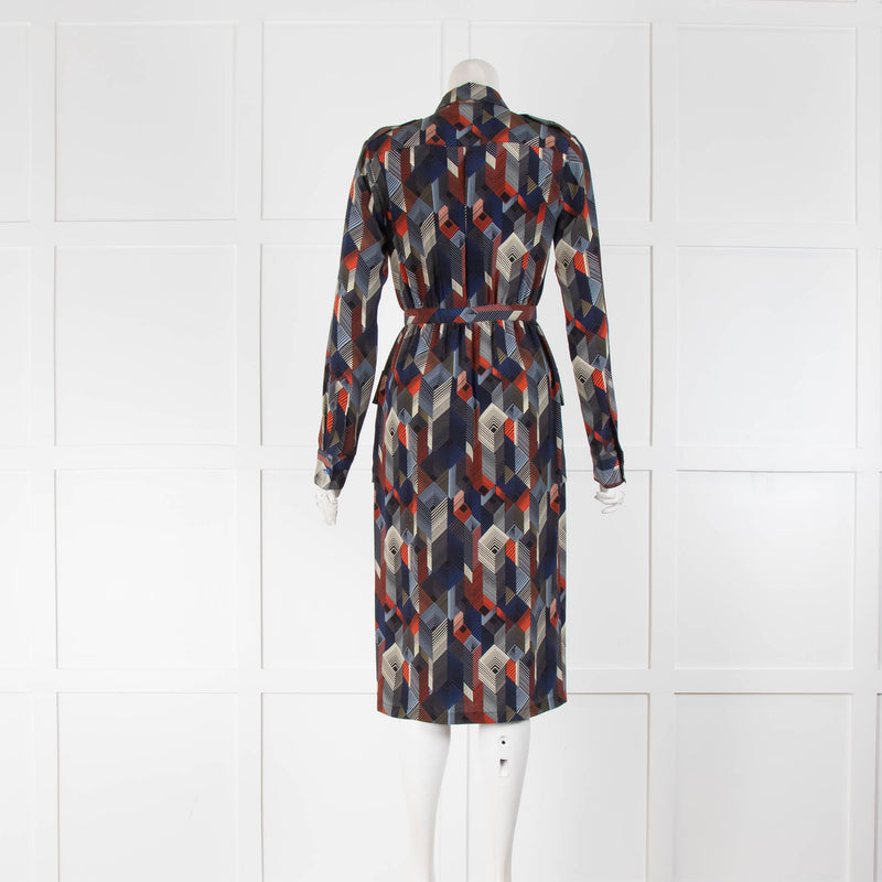 Gabriella Hearst Navy Multi Colour Geo Print Dress