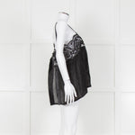 Maurizio Black Lace And Linen Strap Tie Back Top