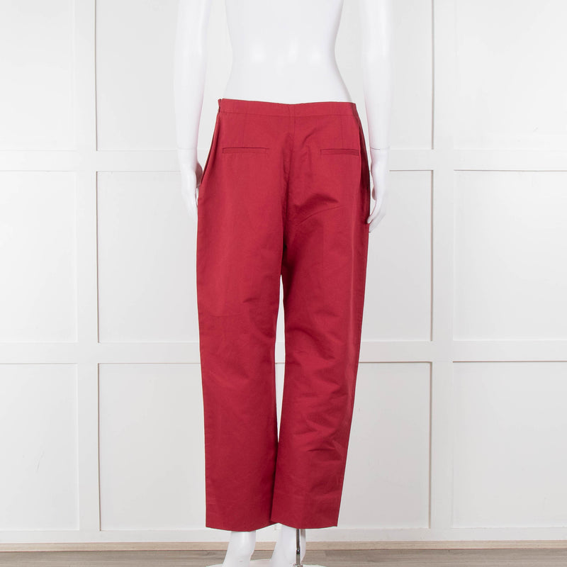 Marni Raspberry Red Cotton Linen Blend Wide Leg Trousers