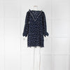 Ganni Navy And White Plizze Polka Dot Dress