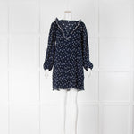 Ganni Navy And White Plizze Polka Dot Dress