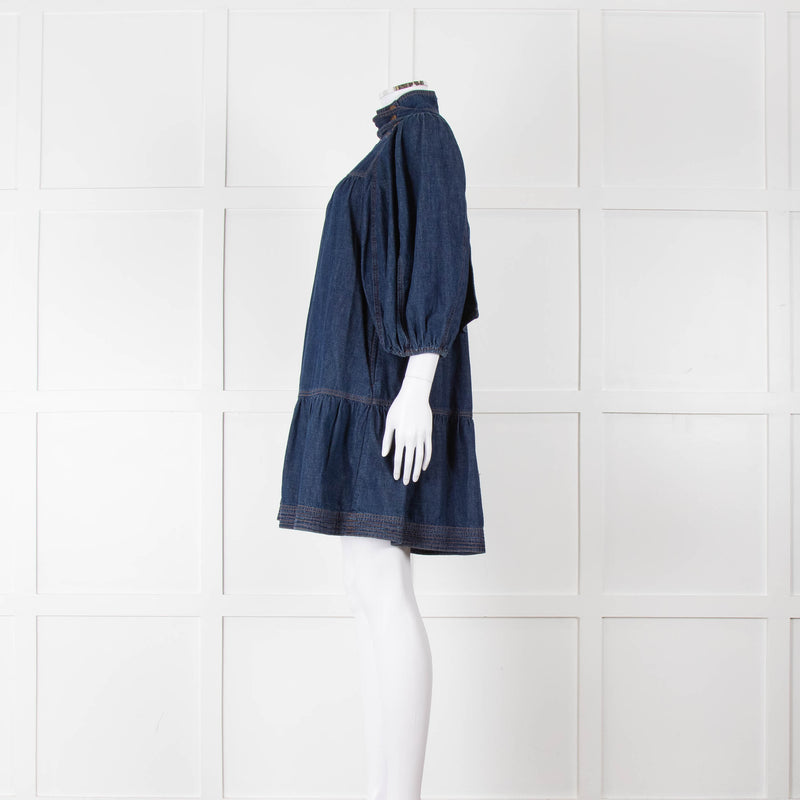 Zimmermann Dark Denim Smocked Mini Dress