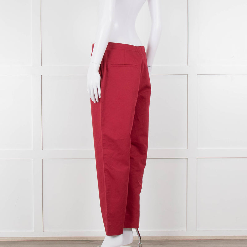 Marni Raspberry Red Cotton Linen Blend Wide Leg Trousers
