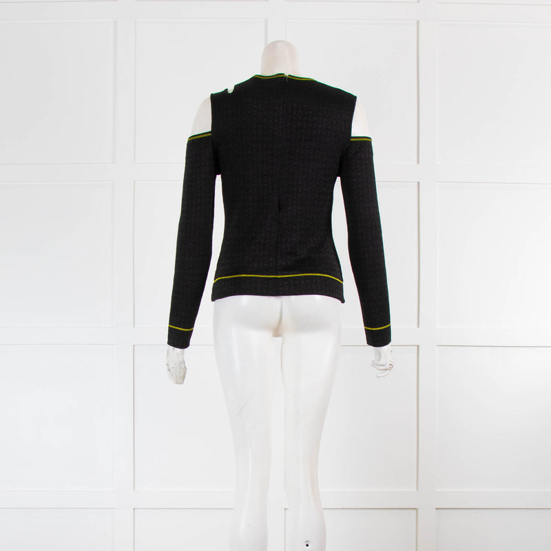 Ganni Black yellow Stitching Cut Out Detail Long Sleeve Top