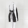 Maurizio Black Lace And Linen Strap Tie Back Top
