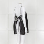 Maurizio Black Lace And Linen Strap Tie Back Top