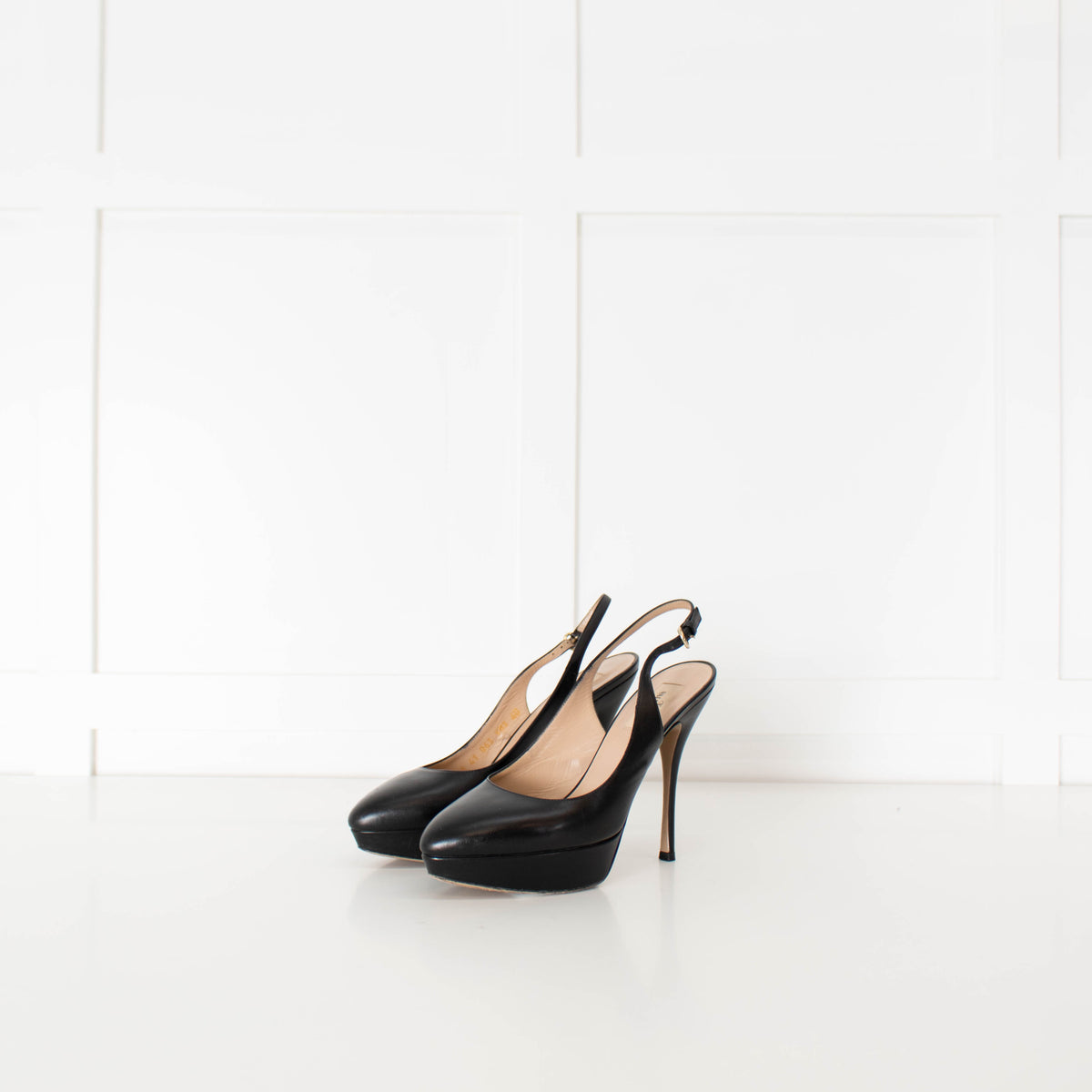 Valentino Black Leather Sling Back Platform Heels