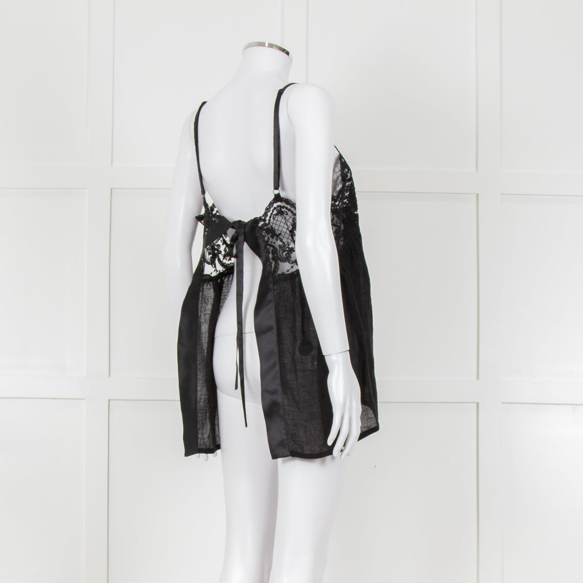 Maurizio Black Lace And Linen Strap Tie Back Top