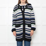 Stefanel White Blue Striped Chunky Knit Long Cardigan