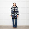Stefanel White Blue Striped Chunky Knit Long Cardigan