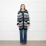 Stefanel White Blue Striped Chunky Knit Long Cardigan