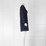 Ganni Navy And White Plizze Polka Dot Dress