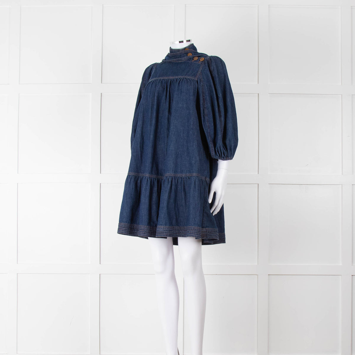 Zimmermann Dark Denim Smocked Mini Dress