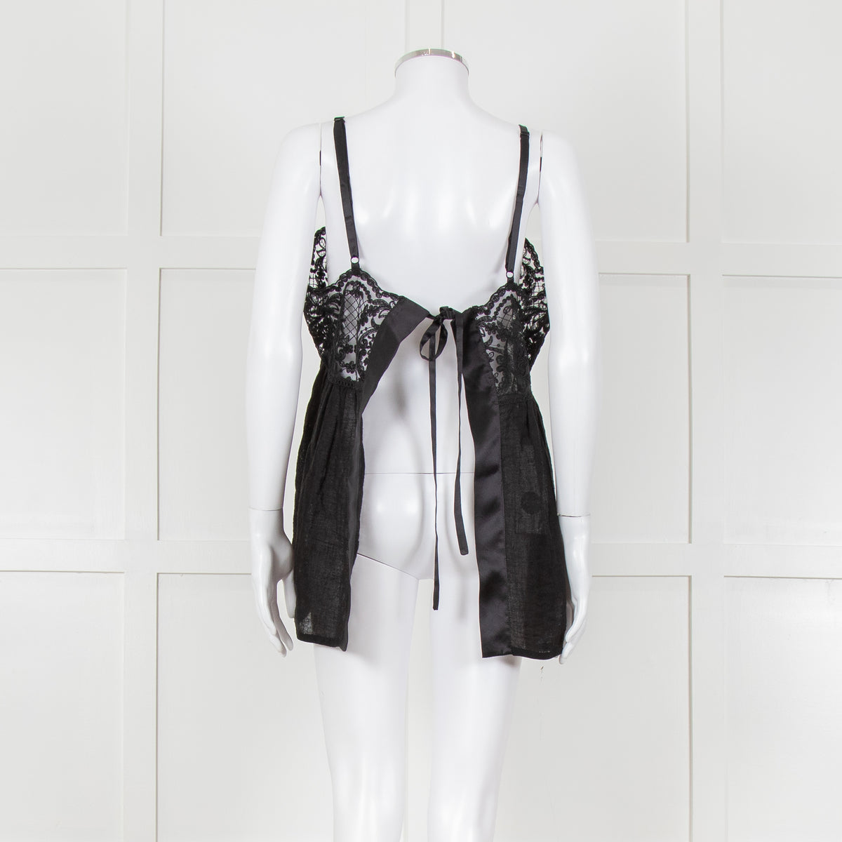 Maurizio Black Lace And Linen Strap Tie Back Top