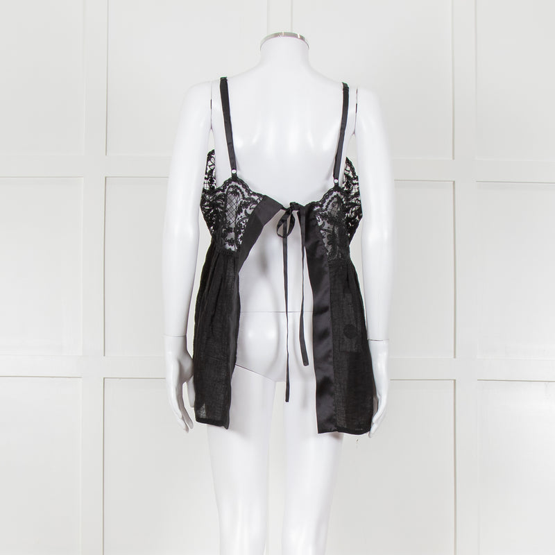 Maurizio Black Lace And Linen Strap Tie Back Top