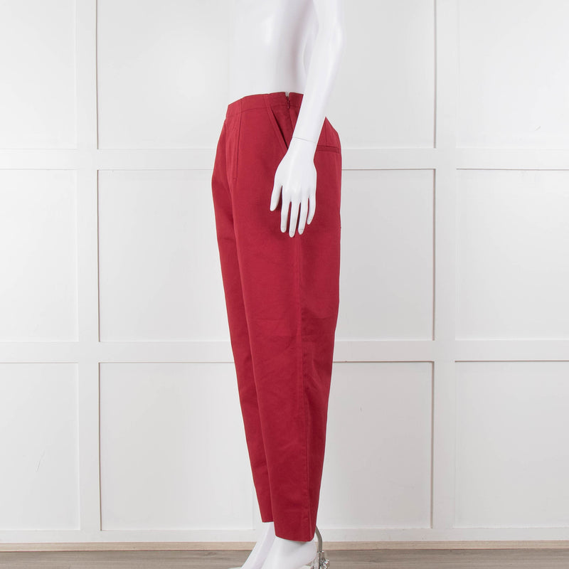 Marni Raspberry Red Cotton Linen Blend Wide Leg Trousers