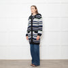 Stefanel White Blue Striped Chunky Knit Long Cardigan