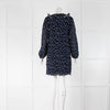 Ganni Navy And White Plizze Polka Dot Dress