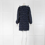 Ganni Navy And White Plizze Polka Dot Dress