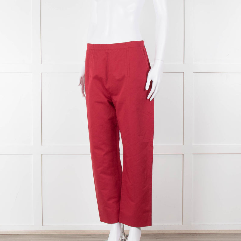 Marni Raspberry Red Cotton Linen Blend Wide Leg Trousers