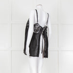 Maurizio Black Lace And Linen Strap Tie Back Top